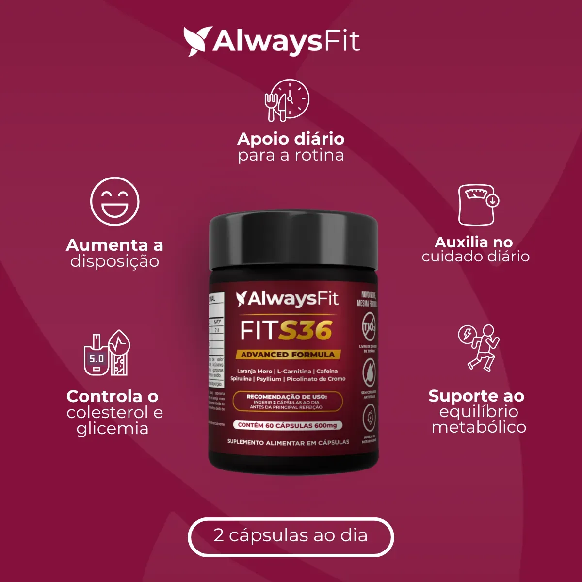 FitS36 - benefícios: apoio diário, disposição, equilíbrio metabólico