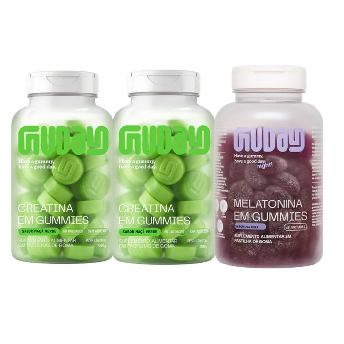 2 Potes Creatina Gummy Maçã Verde + Melatonina Gummy